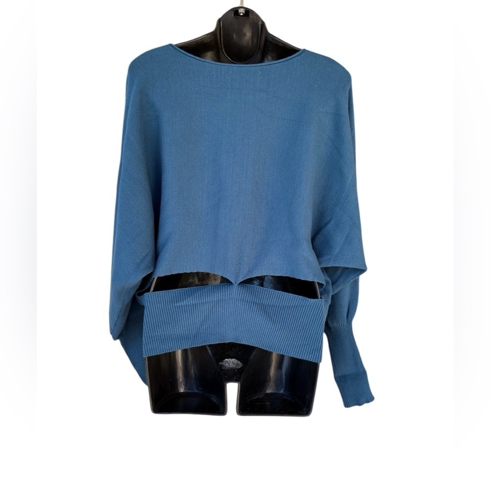 Anthropologie Modern Off-The-Shoulder Sweater TURQUOISE size L preloved - Picture 9 of 11